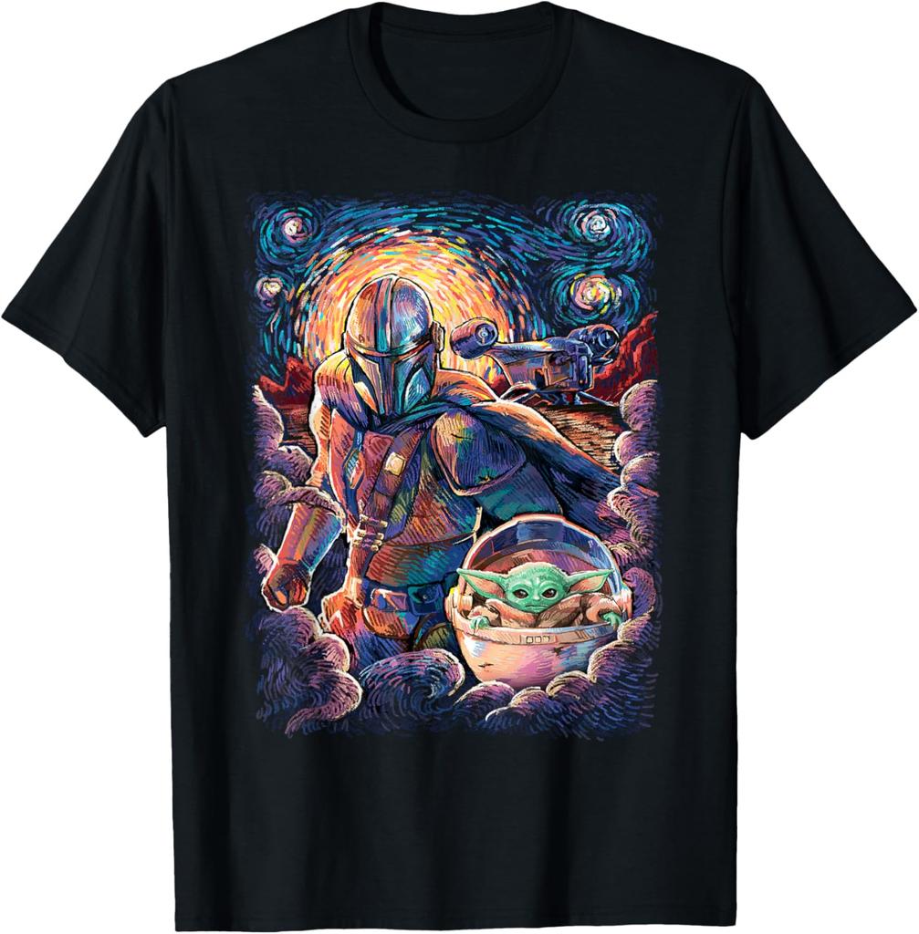 Star Wars The Mandalorian & The Child Starry Night Style T-Shirt Tee