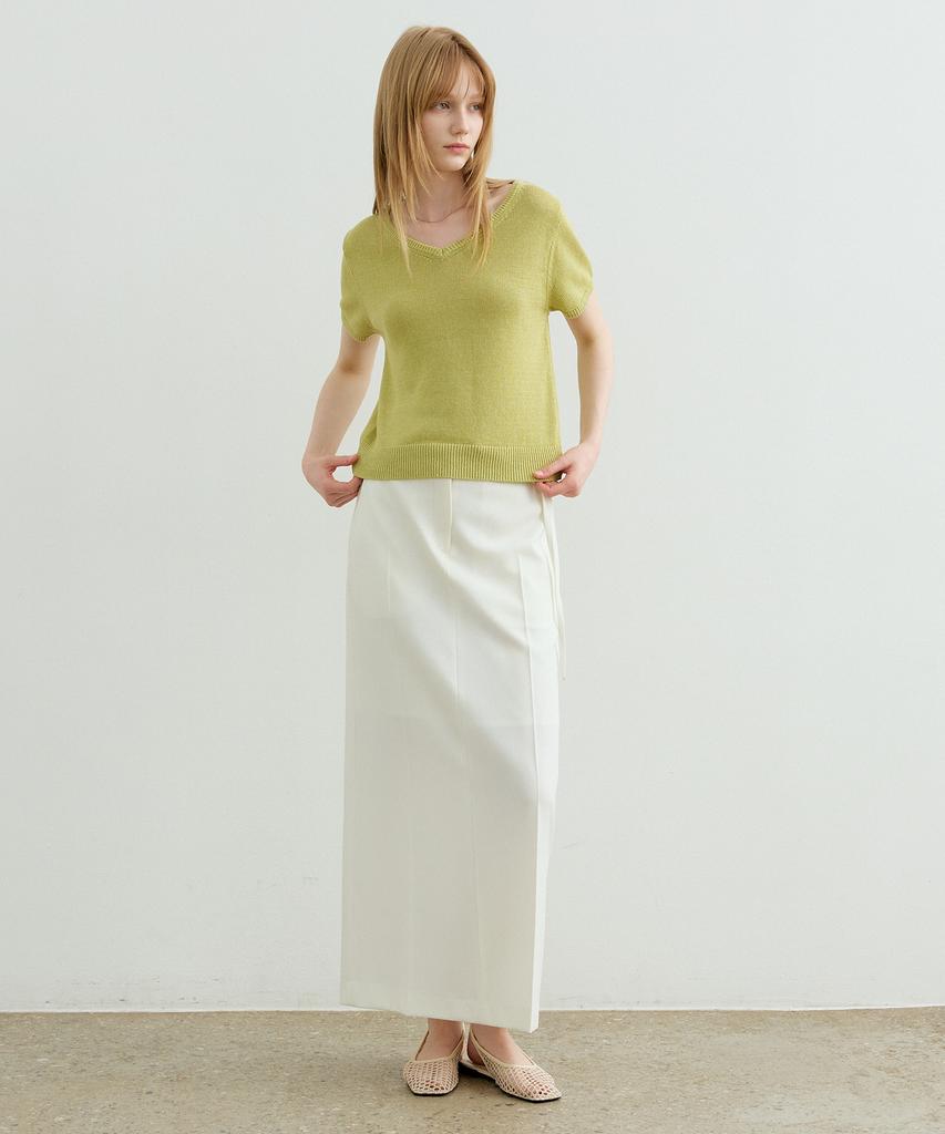 Artid Linen Belted Maxi Skirt_Ivory