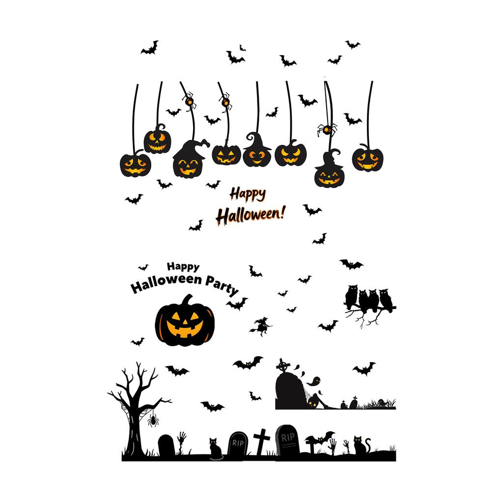 Static Cling Halloween Window Decal Bat and Pumpkin Design Reusable PVC Sticker Decors For Home Office Party Supplies