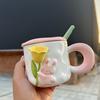 Cute Rabbit Ceramic Cup Tulip Cup Large Capacity Water Cup for Girls Household Gift with Cover Spoon Ceramic Cup