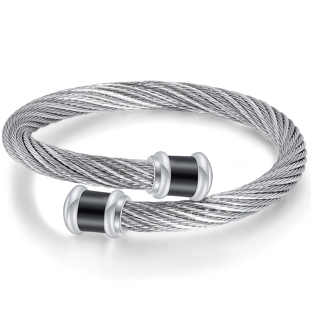 New Stainless Steel 6mm Retro Gradient Braided Cable Wire Titanium Steel Open Simple Steel Wire Bracelet