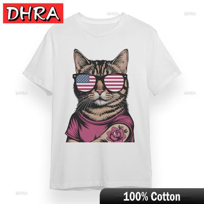 Mens Oversize Tshirt with Stylish Patriotic Cat Graphic Unisex 100 Cotton Tee Graphic Homme Funny Kids Tops Tees TShirt