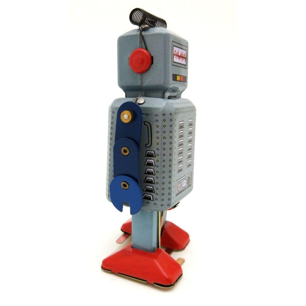Drumming Robot Clockwork Walking Toy Iron Metal Vintage Mechanical Clockwork  Collection