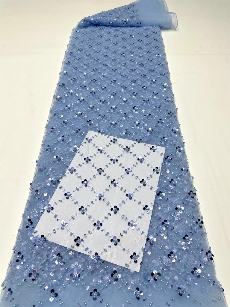 Золотая африканская кружевная ткань из тюля 2025 Французская сетка с пайетками Ткань для шитья Вышивка бисером Кружево Тюль Сетка Нигерия Платье 5 ярдов