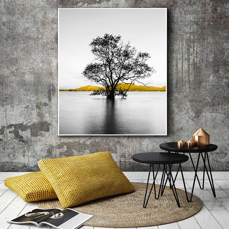 Золотой Ретро природный пейзаж холст плакат скандинавская лодка дерево озеро настенное искусство современное украшение дома картина для внутренних картин