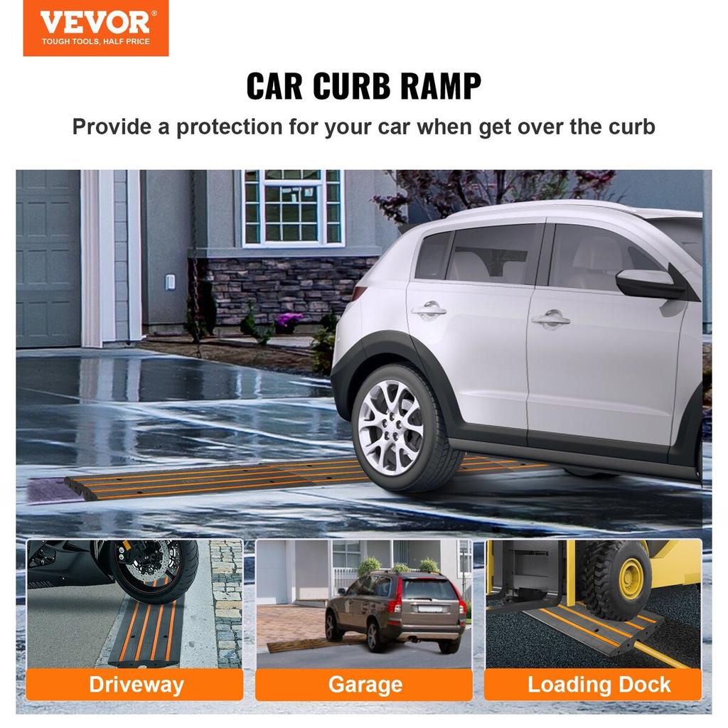 Curb Ramp, 2.6" Rise Rubber Driveway Ramps, Heavy Duty 33069 lbs Weight Capacity Threshold Ramp, Curbside Bridge Ramps for Loading Dock Garage