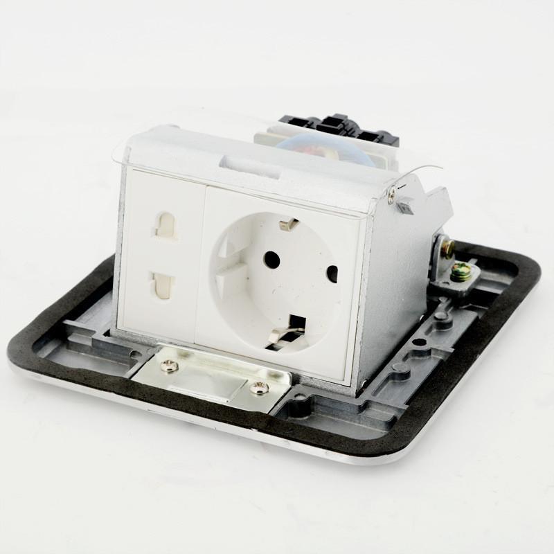 Square Style Network Computer Ground Plug Factory Aluminum Alloy Waterproof Ground Socket Damping Pop-up Floor Socket