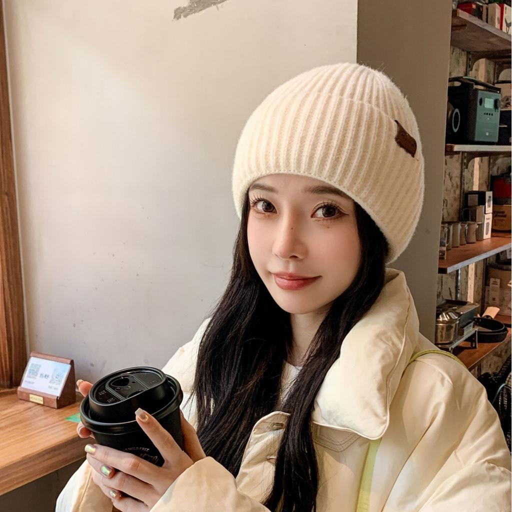 Korean Version of Winter Hat for Women's Thickened Ear Protection Solid Color Knitted Hat Outdoor Warm Cold Yarn Pullover Cold Hat