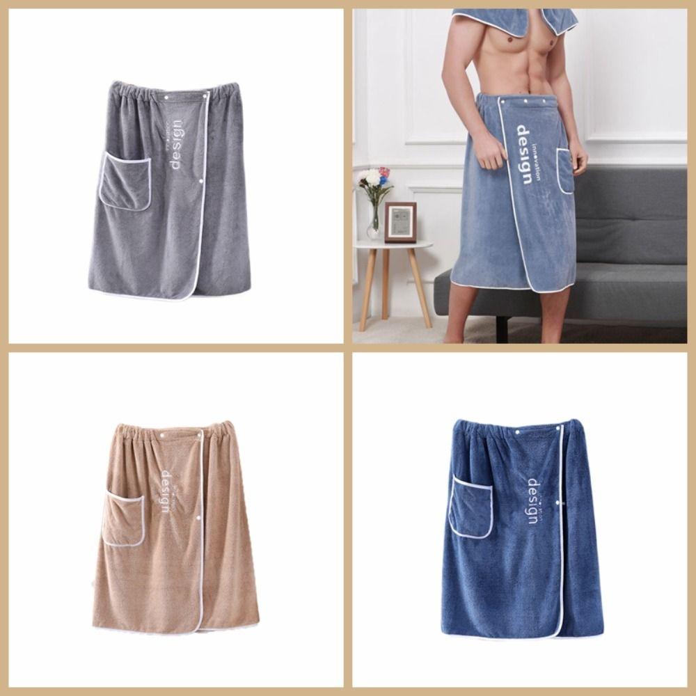 With Pocket Shower Towel Solid Color Short Towel Skirt Bathrobe Men Wearable Bath Towel Shower