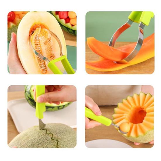3-в-1 Лопатка для фруктовых шариков Ложка для дыни Сепаратор мякоти Инструменты для резьбы по фруктам из нержавеющей стали для дыни, арбуза, киви, кухонных фруктов