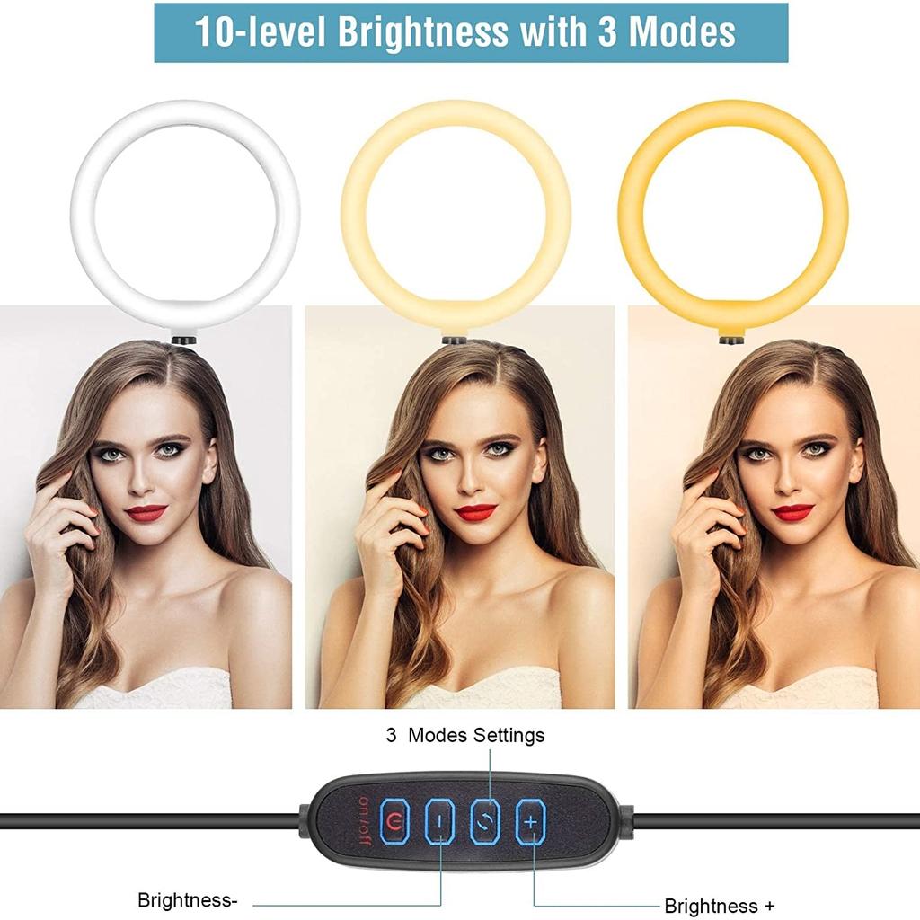 10-дюймовая 26-сантиметровая светодиодная кольцевая лампа для селфи, идеально подходит для видеозаписи, потоковой трансляции, фотосъемки, портативная лампа заполняющего освещения