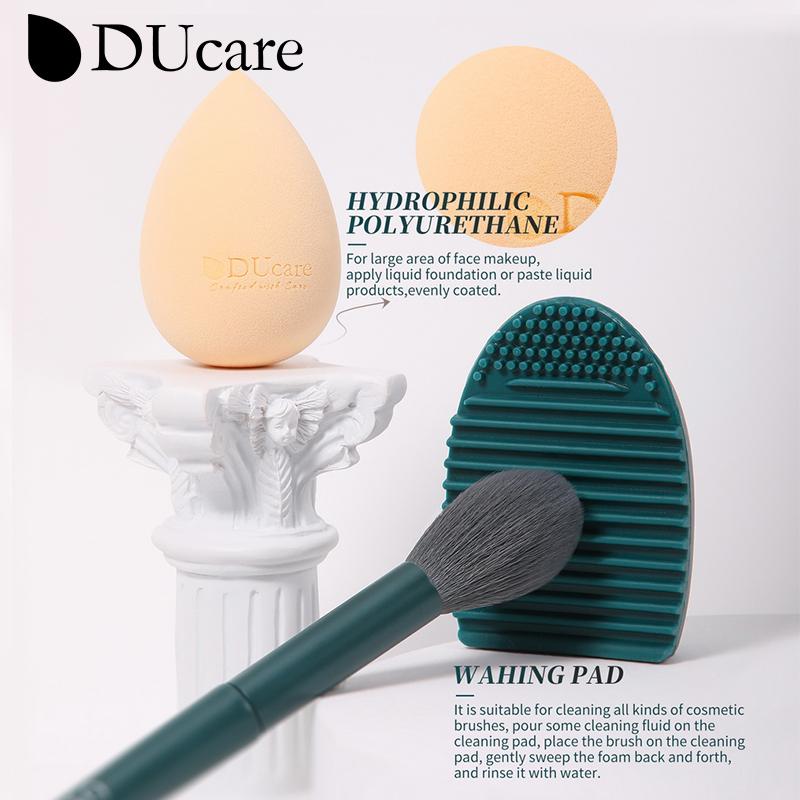 DUcare Кисти для макияжа из синтетических волос, 17 шт., 1 спонж для макияжа и 1 губка для чистки косметики, основа для теней для век, полный набор косметических инструментов