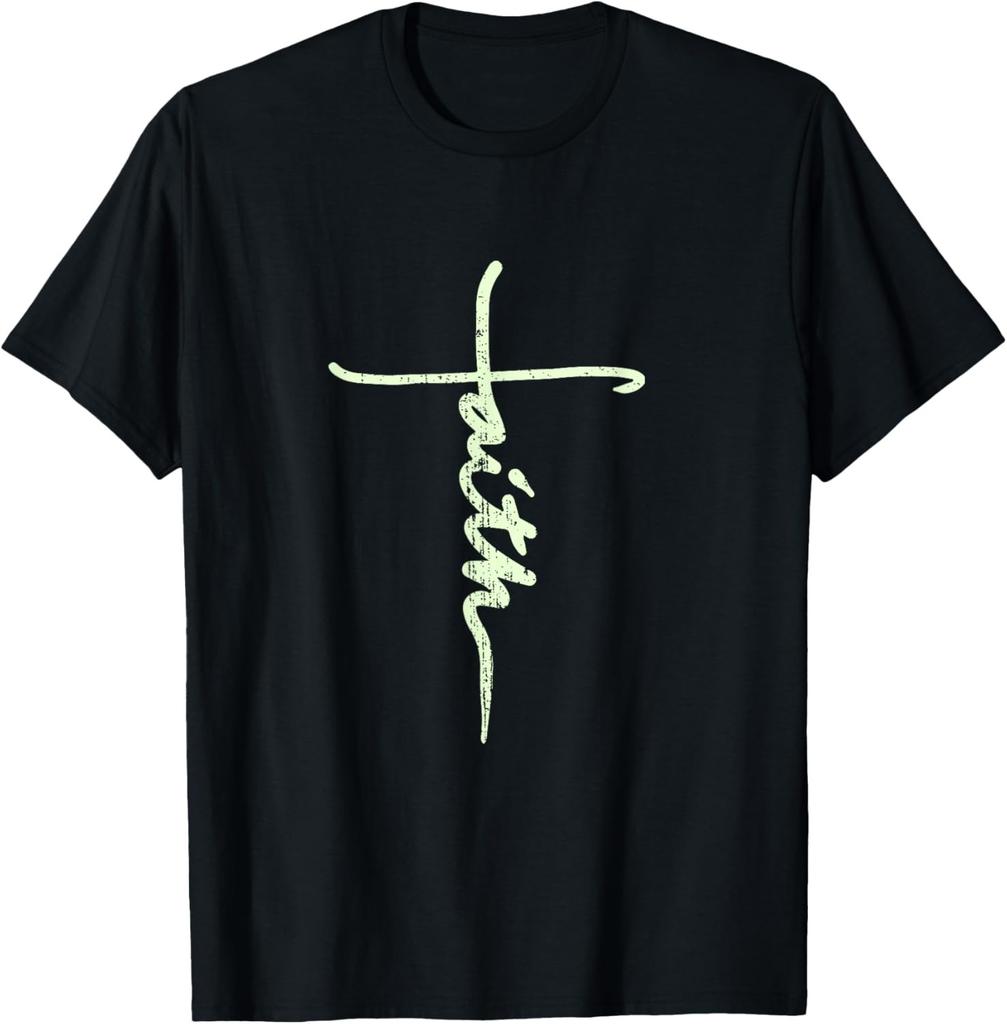 Faith Christian Religious Distressed Cross Godly Crucifix T-Shirt