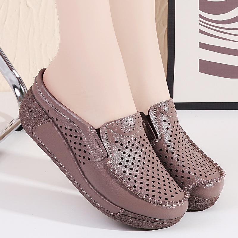 Ladies Clogs Platform Loafers Casual Elegant Cow Leather Slippers Women White Thick Sole Shake Shoe