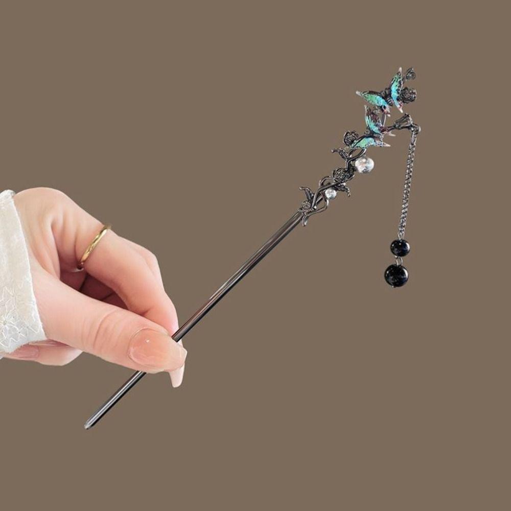 Elegant Hair Sticks Metal Ink Colored Flower Tassel Hair Stick Hot Flower Hairpin  For Women