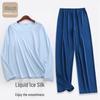 Мужской ультратонкий пижамный комплект из жидкого ледяного шелка - Топ с длинным рукавом и брюки 9/9 для весны/лета.