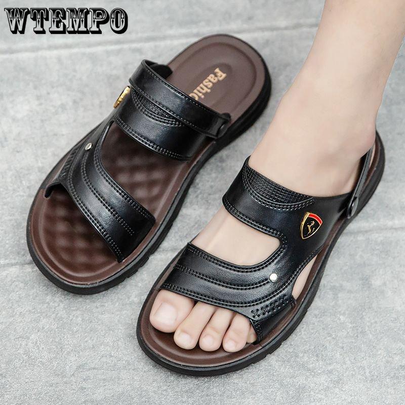WTEMPO Летние мужские сандалии на толстой подошве, шлепанцы с мягкой подошвой, домашние нескользящие тапочки, модные уличные шлепанцы, пляжная обувь