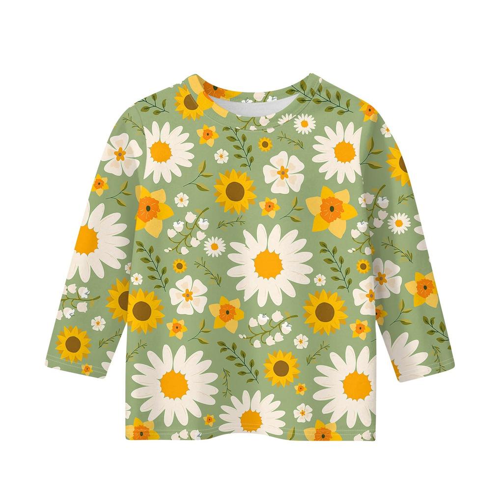 Детская футболка с рукавом 3/4, повседневная футболка с принтом, круглый вырез, блузка-пуловер