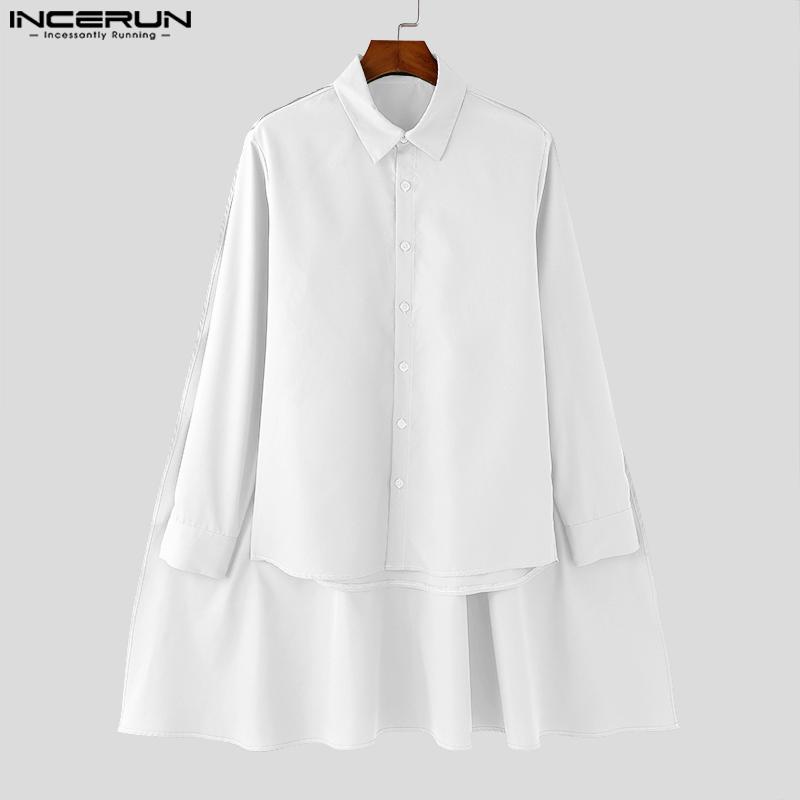 INCERUN Мужские весенние рубашки с длинным рукавом на пуговицах, нестандартные слои, топы-плащи