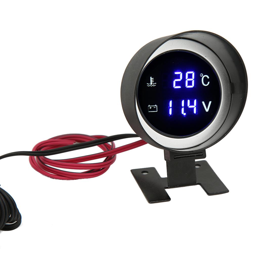 Round Digital Water Temperature Gauge LED Voltmeter DC 9V‑36V With Blue Light for Car Motorcycle ATV