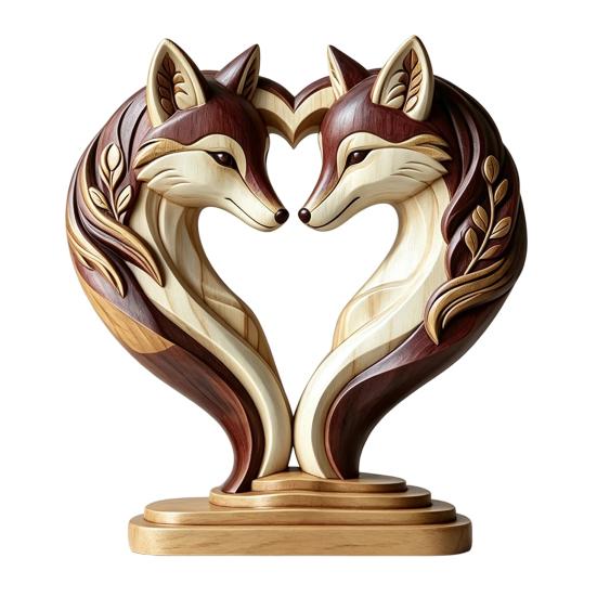 Праздничные сувениры для семьи Деревянная фигурка животного на устойчивой подставке, Двухслойная резная фигурка, Уникальное деревянное искусство Домашняя скульптура в форме сердца