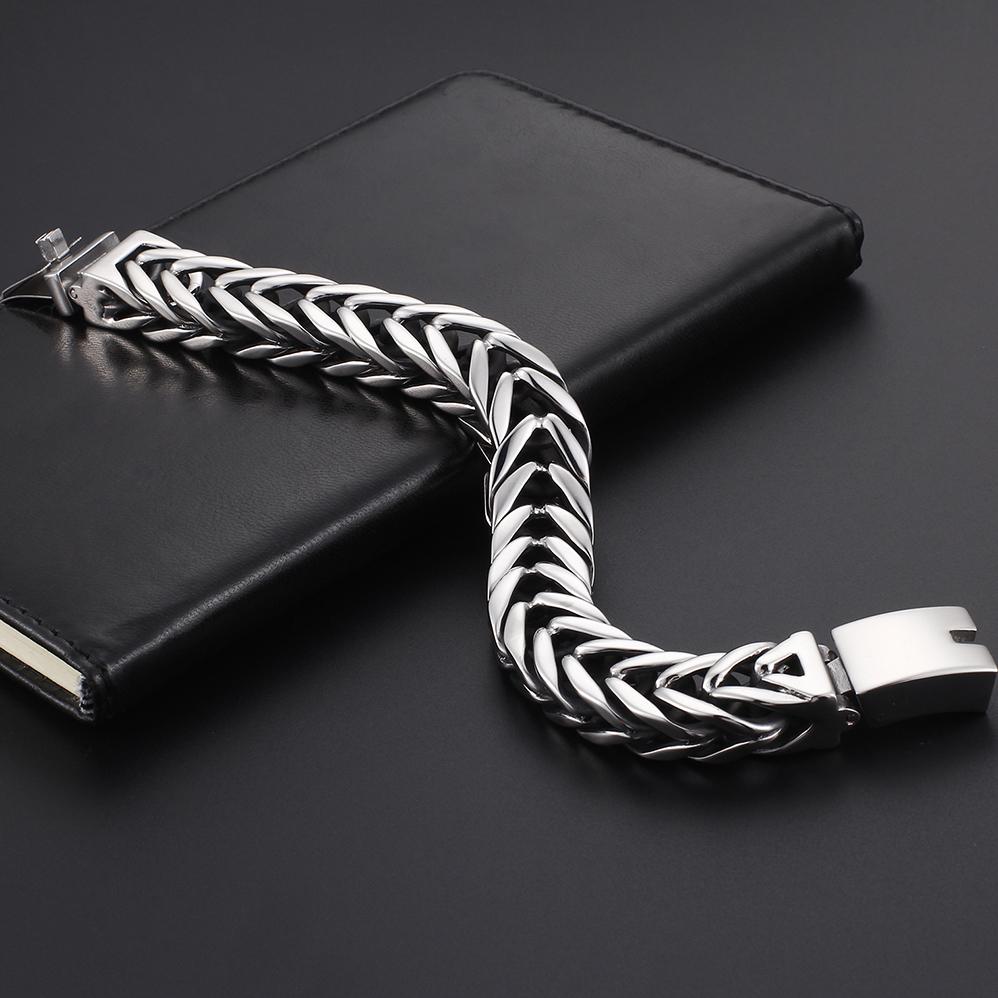 Men's 17MM Width V Shaped Double Layer Chain Bracelet for Men Polished Stainless Steel Bracelets Man Hip-Hop Party Jewelry Gifts