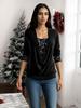 "2024 Autumn Sequined Long-Sleeve Women's Top with Drop Collar and Loose Pleated Design"