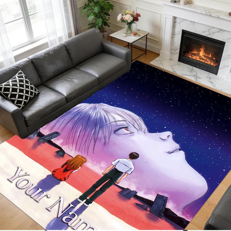 Crystal Velvet Rug Custom Name Text, Soft Non Slip Floor Mat Home DecorNeon Genesis Evangelion