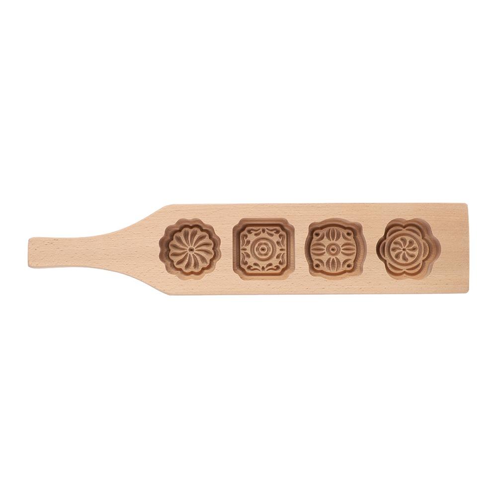 Wooden Moon Cake Mold 4 Flower Pattern Wood Pastry Mold Cake Baking Tools Mung Bean Cake Ice Skin