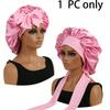 1PC Bowknot Lace Up Satin Bonnet Solid Color Elastic Sleeping Night Cap Lightweight Bath Cap Hair Bonnets For Women Girls Black Leopard Print