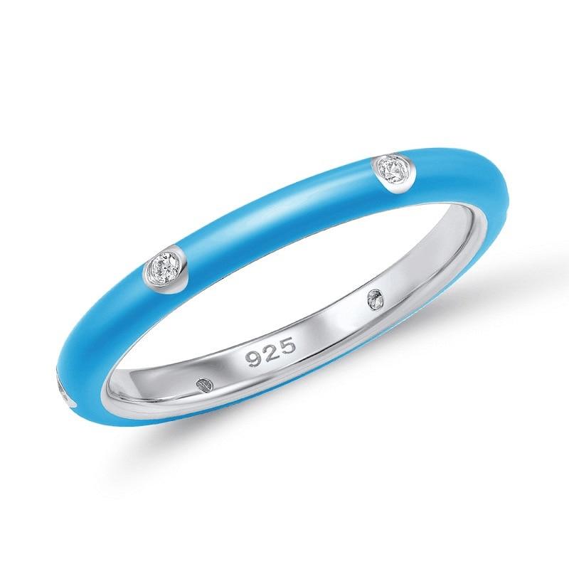 925 Silver Plated Colorful Rainbow CZ Eternal Stackable Ring Ladies Wedding Party Engagement Ring Jewelry Gift Women's Ring