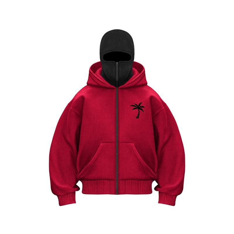 Heavyweight Retro Men Zip Hoodie Winter Warm Casual Sweatshirt Y2K with Hooded Face Mask Zipper Design Sports Jacket Outdoor Activities