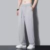 Men Spring Fall Pants with Side Pockets Drawstring Elastic Waist Wide Leg Thin