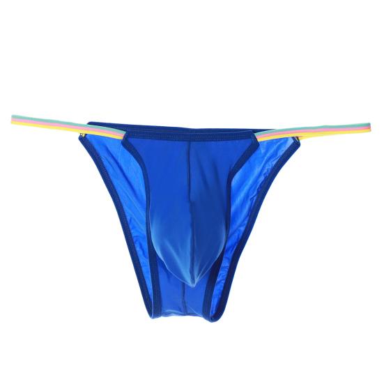 Men Thong Colorful Waistband Stretch Ice Silk Solid Color Sexy U Convex Briefs