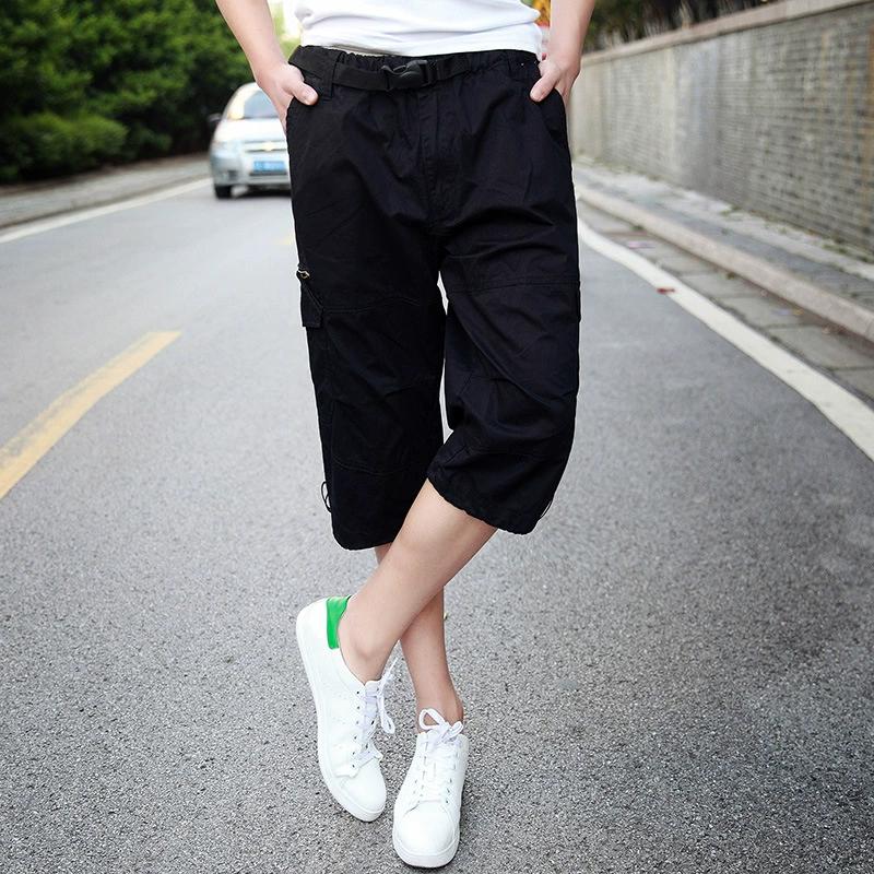 Повседневные шорты для мужчин, летние укороченные брюки, мужские свободные эластичные брюки с несколькими карманами, спортивные бриджи