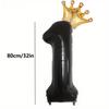 2pcs Black 0-9 & Crown Balloons for All Occasions - Party/Home Deco