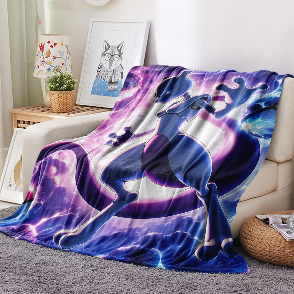 Mewtwo Print Flannel Blanket, High quality Comfortable for All Seasons, Home Decor, Warmth and Comfort