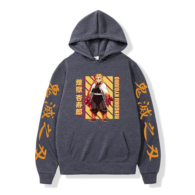 Japanese Anime Movie Demon Slayer Kimetsu No Yaiba Hoodies Men Fleece Cartoon Rengoku Graphic Streetwear Sweatshirts