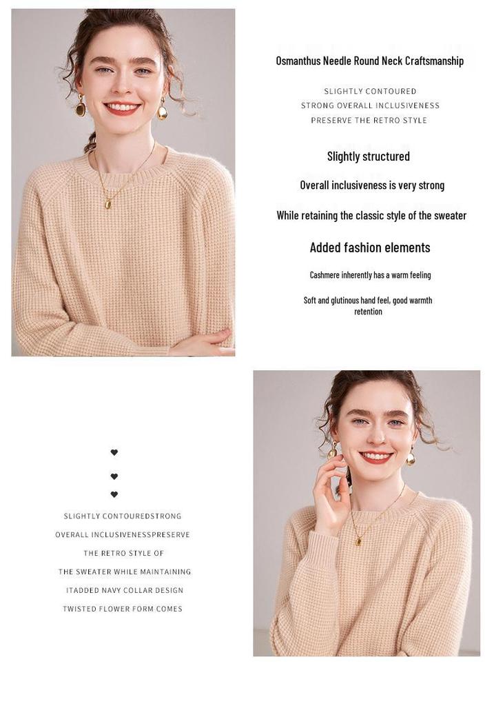 Women's Cashmere Ribbed Loose Fit Round Neck Sweater - Autumn/Winter Collection