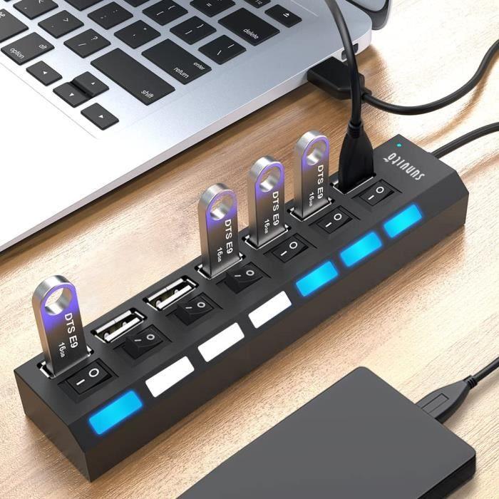 Hub USB 2.0 7 ports, répartiteur USB, pour transmission de données et synchronisation, multiples ports USB [263]