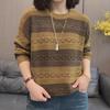 Полосатый свитер с длинным рукавом большого размера Летний женский модный вязаный топ Дизайн со шнуровкой Универсальная повседневная блузка для мамы