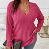 Autumn and Winter Solid Color Plus Size Women's Top V-Neck Long Sleeve Pit Sanding T-Shirt Loose Pullover