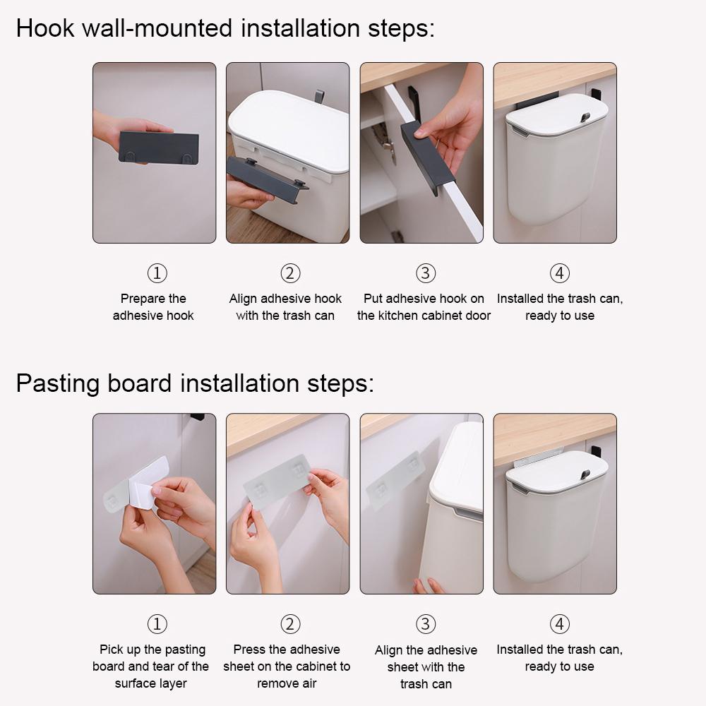Kitchen Cabinet Door Dustbin With Lid Waste Bin Wall Mounted Garbage Bucket Counter Bins For Kitchens 7L Hanging Trashs Can Garbage Cans Trashcan