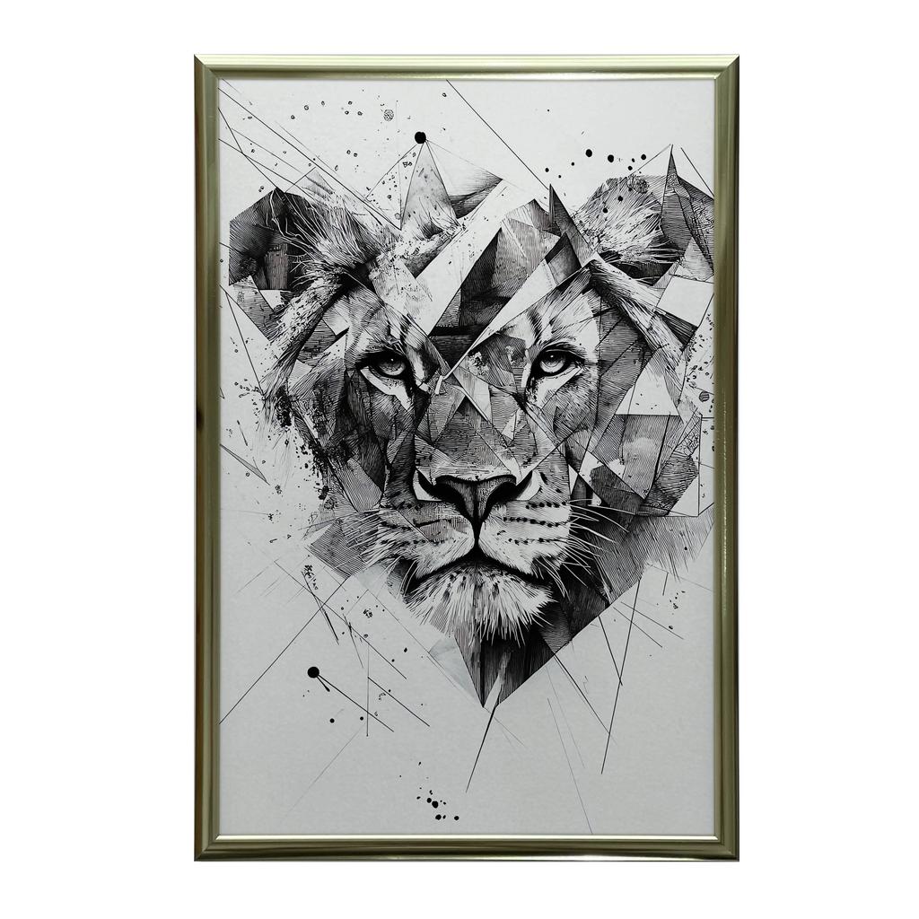 Plakat Lew W Geometrii Plakat Lew W Geometrii, 40X50 Cm, Rama Aluminiowa Czarna, Papier Matowy 230 Gsm