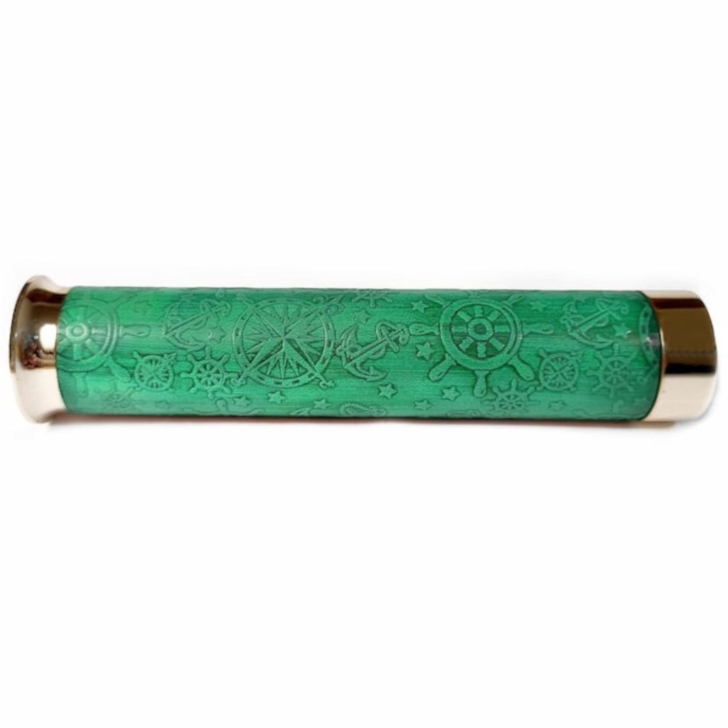 Custom Brass Kaleidoscope with Leather, Personalized Gift for Dads Men Women, Kids Birthdays, Christmas Decor, Minimalistic (Green Leather)