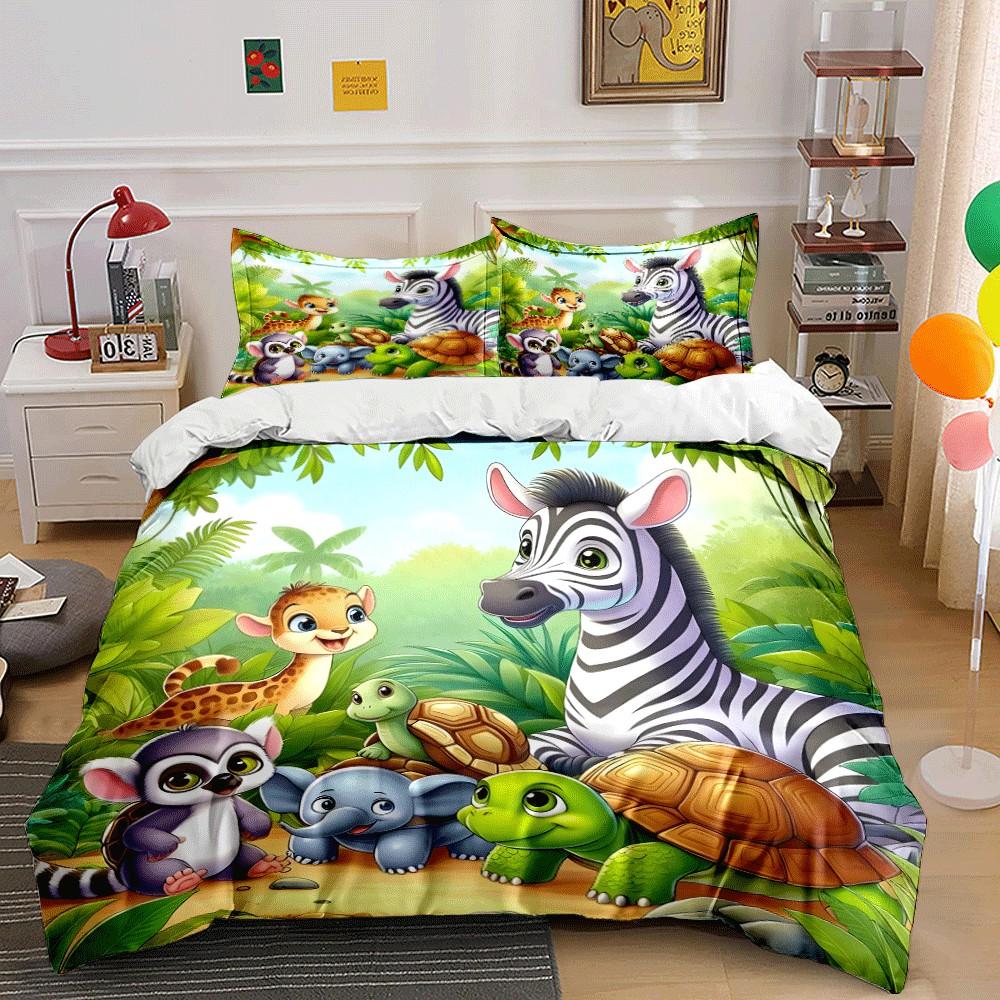 Jungle Animal Friends Playset Exquisite Three-Piece Bedding Set Gift For Kids And Adults