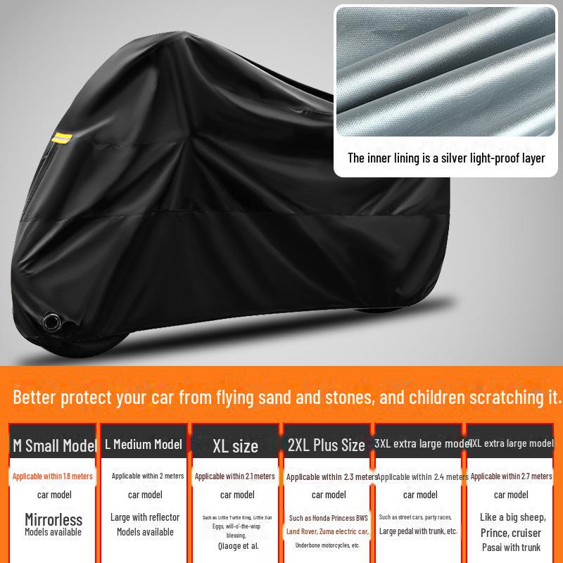 Black Thickened 210D Silver-Coated Oxford Motorcycle Rain Cover, Cross-Border, Lengthened