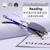 Безободковые фотохромные очки для чтения с бриллиантовой отделкой, мужские, для бизнеса, для чтения, против усталости и против синего света