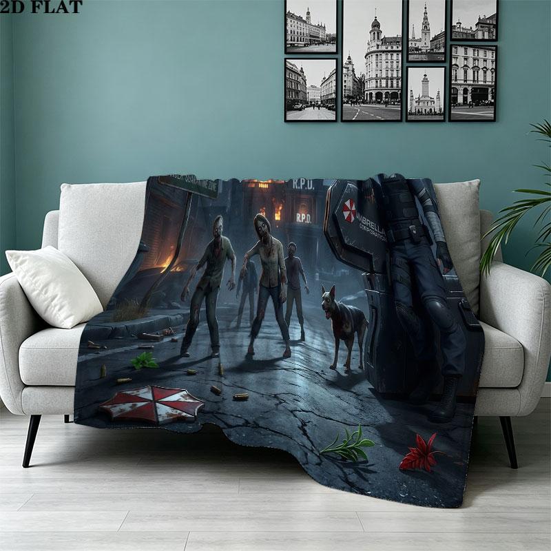 1PC Resident Evil Patterned Flannel Blanket Suitable For All Seasons For Home Decor Warmth And Comfort Gifts Holiday Present