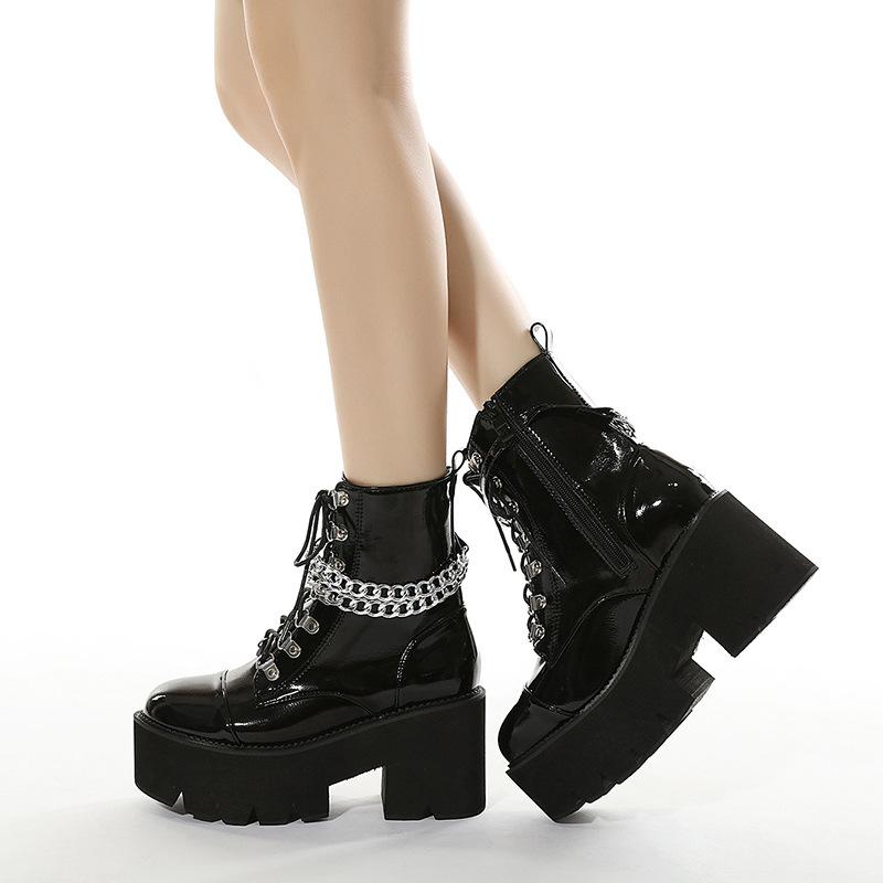 Winter Buckle Ankel Boots Women Chain Platform Boots Wedges High Heels Pu Women Boots Botas Mujer Plus Sizehi9